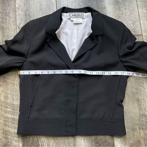 Carlisle Designer Black Wool and Silk Blazer Suit Jacket Size 2 - Picture 7 of 10